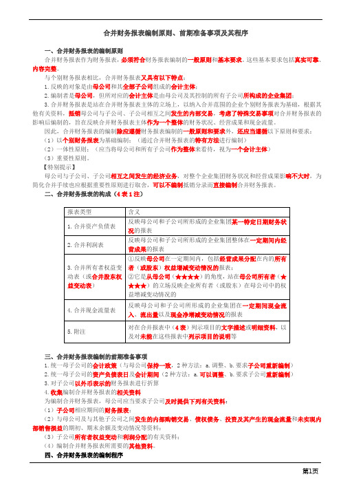 合并财务报表编制原则、前期准备事项及其程序,同一控制下取得子公司合并日合并财务报表的编制