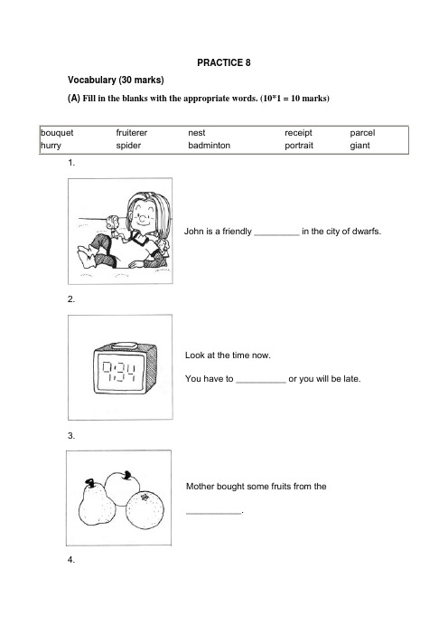 新加坡小学英语试卷一年级PRACTICE 8