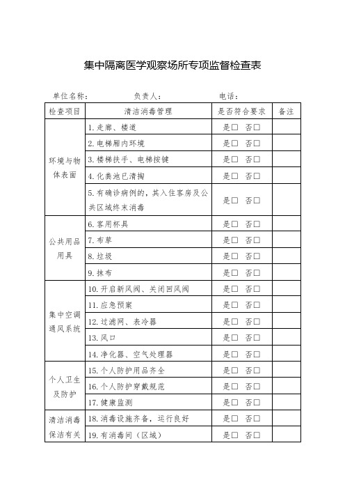 集中隔离医学观察场所专项监督检查表