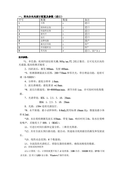 一、荧光分光光度计配置及参数(进口)