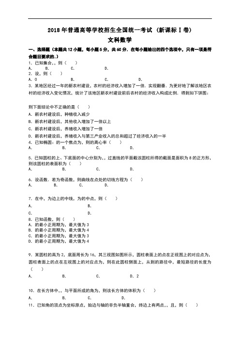 2018年新课标1卷数学科含答案