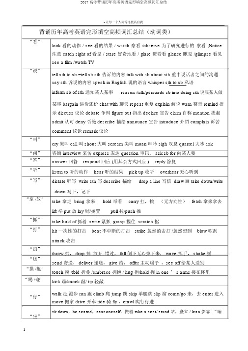 2017高考背诵历年高考英语完形填空高频词汇总结