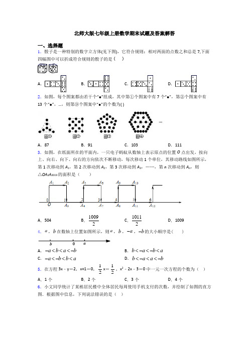 北师大版七年级上册数学期末试题及答案解答