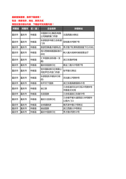 新版重庆市重庆市丰都县旅行社企业公司商家户名录单联系方式地址大全15家