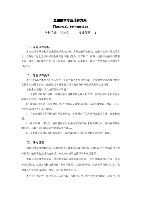 山东财经大学金融数学专业培养方案