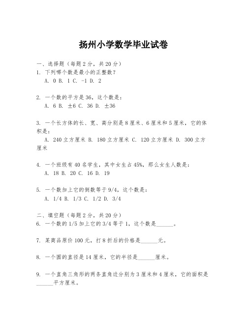 扬州小学数学毕业试卷