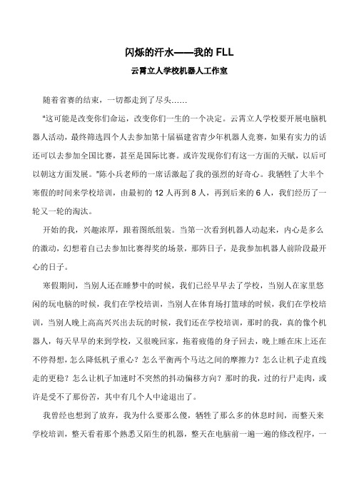 云霄立人学校机器人社团心得体会  闪烁的汗水——我的FLL