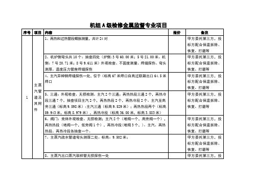 机组A级检修金属监督专业项目