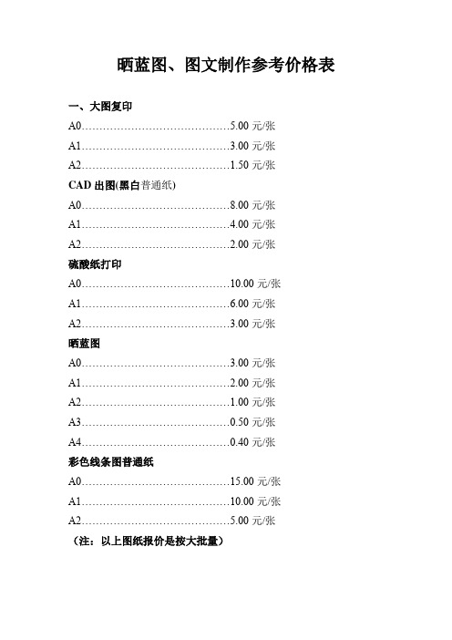 晒蓝图、图文制作参考价格表