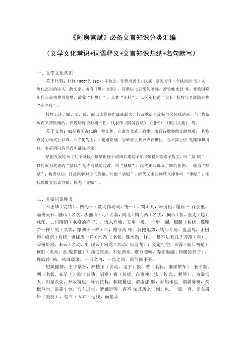 阿房宫赋必背文言知识分类汇编文学文化常识+词语释义+文言知识归纳+名句默写