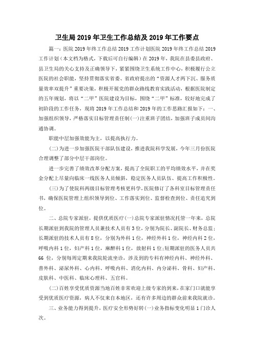 工作总结-卫生局2019年卫生工作总结及2019年工作要点1 精品