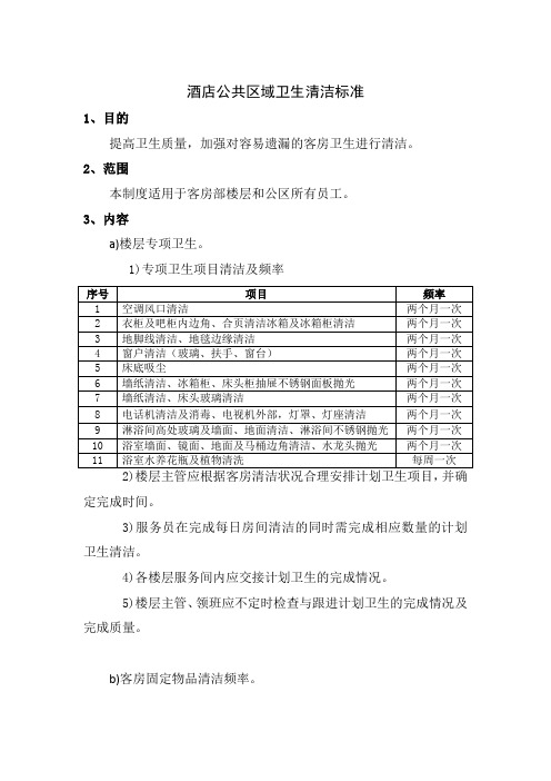 酒店公共区域卫生清洁标准