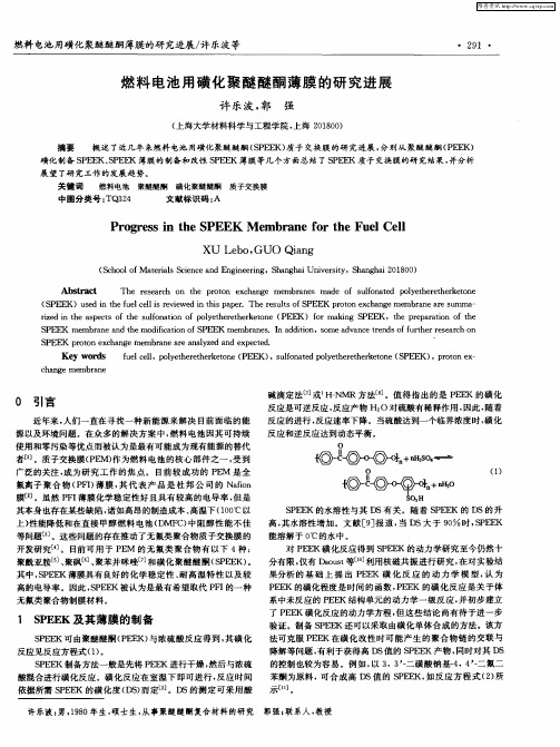 燃料电池用磺化聚醚醚酮薄膜的研究进展