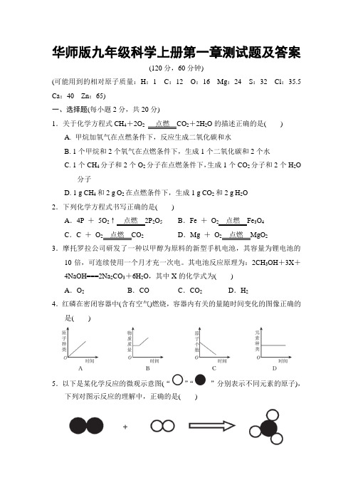 华师版九年级科学上册第一章测试题及答案