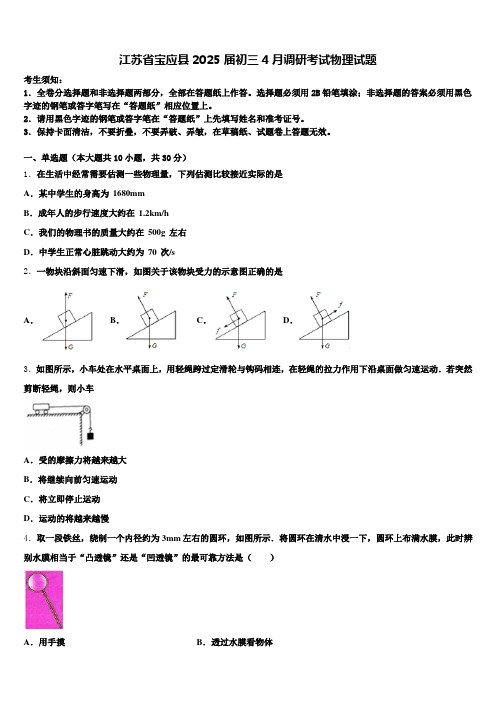 江苏省宝应县2025届初三4月调研考试物理试题含解析