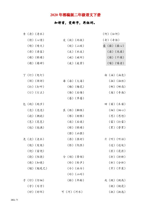 二年级下学期语文学加部首变字再组词(完美版)