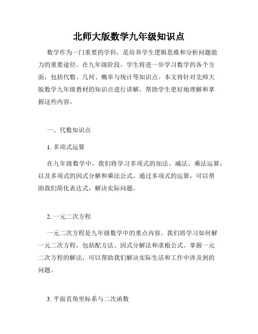 北师大版数学九年级知识点