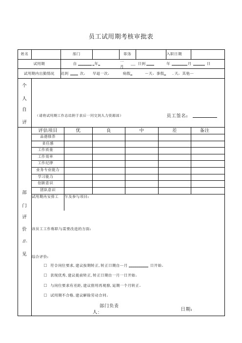 员工试用期考核审批表