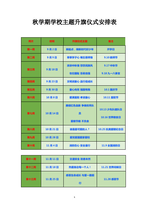 秋学期学校主题升旗仪式安排表