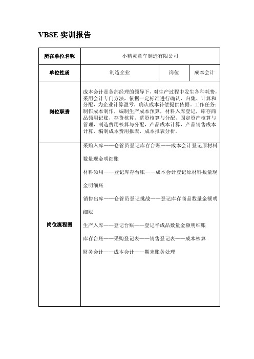 成本会计  实训报告