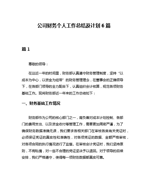 公司财务个人工作总结及计划6篇