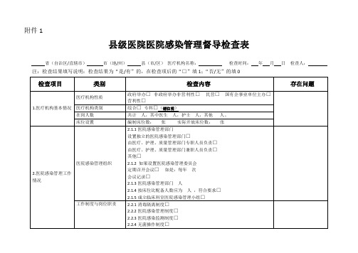 基层医院医院感染管理专项督导检查表