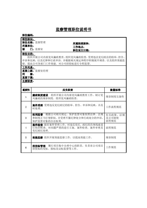 监察管理岗位说明书