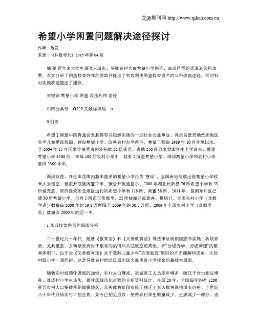 希望小学闲置问题解决途径探讨