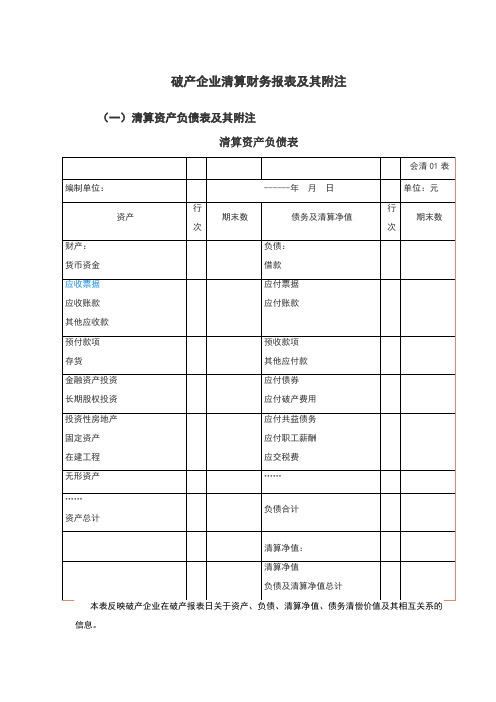 破产企业清算财务报表及其