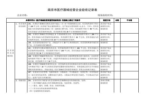 南京医疗器械经营企业验收记录表