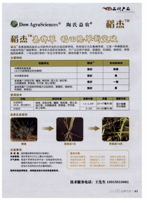 稻杰 TM杀稗草 稻田除草新突破