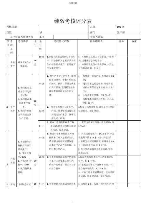 班组长绩效考核表