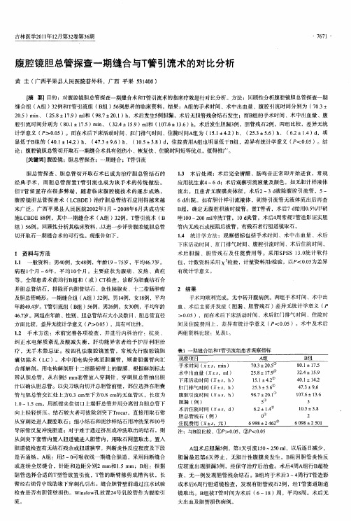 腹腔镜胆总管探查一期缝合与T管引流术的对比分析