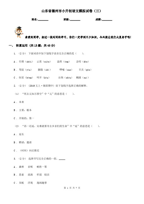 山东省德州市小升初语文模拟试卷(三)