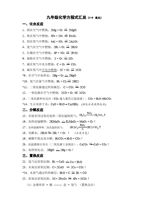 初中最全化学方程式