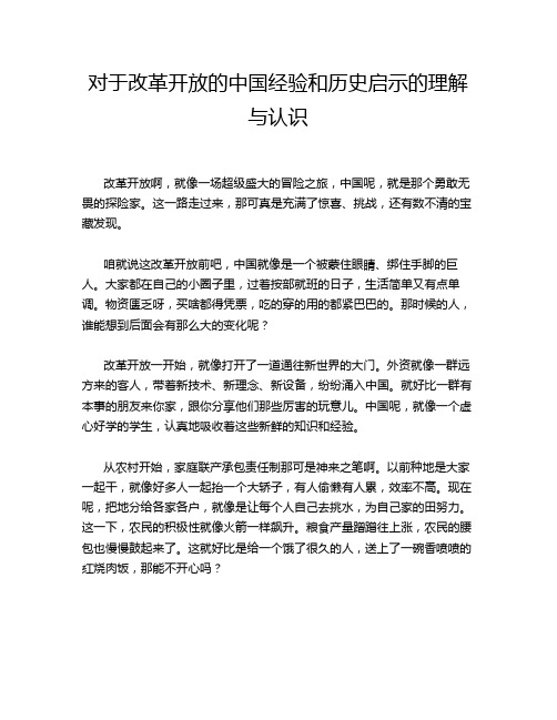 对于改革开放的中国经验和历史启示的理解与认识