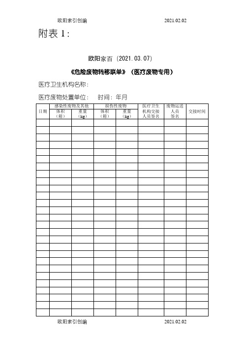 医疗废物专用转移联单之欧阳家百创编