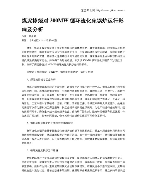 煤泥掺烧对300MW循环流化床锅炉运行影响及分析