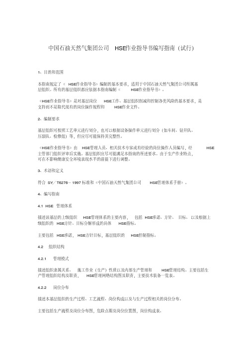 中国石油天然气集团公司HSE作业指导书编写指南