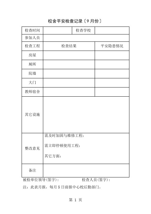 校舍安全检查记录表样