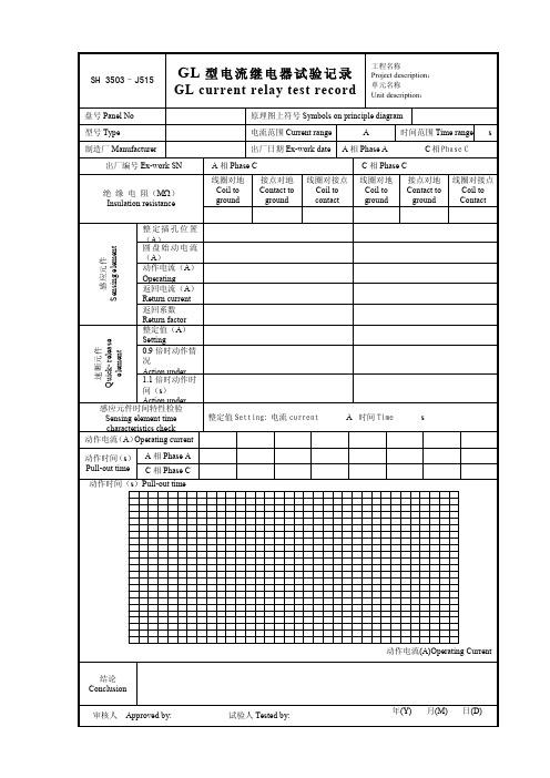 GL型电流继电器试验记录 J515