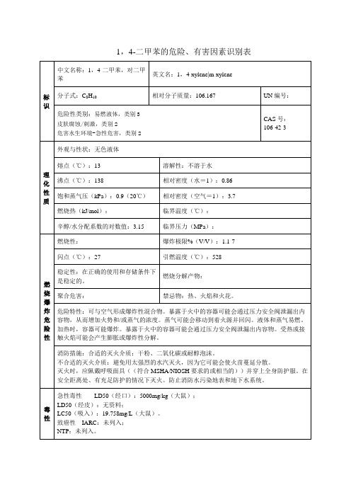 1,4-二甲苯的危险、有害因素识别表