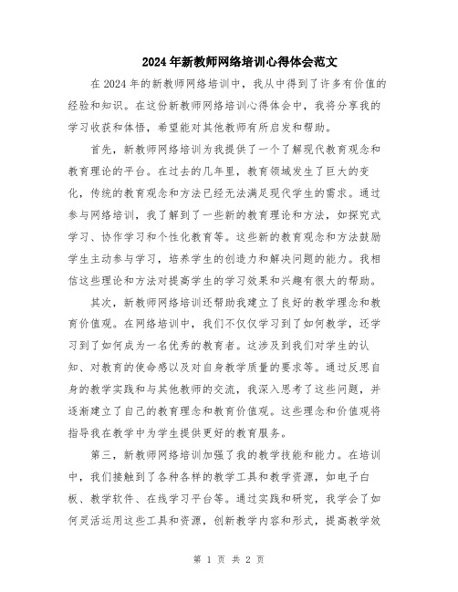 2024年新教师网络培训心得体会范文