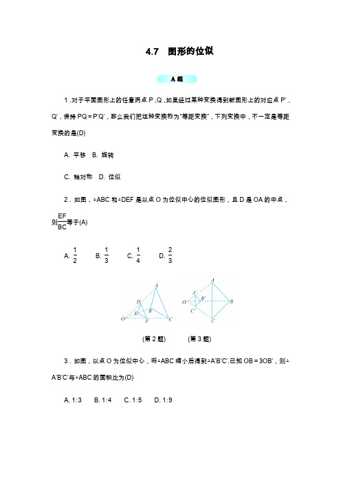 2019—2020年最新浙教版九年级数学上册《图形的位似》单元同步练习及答案.docx