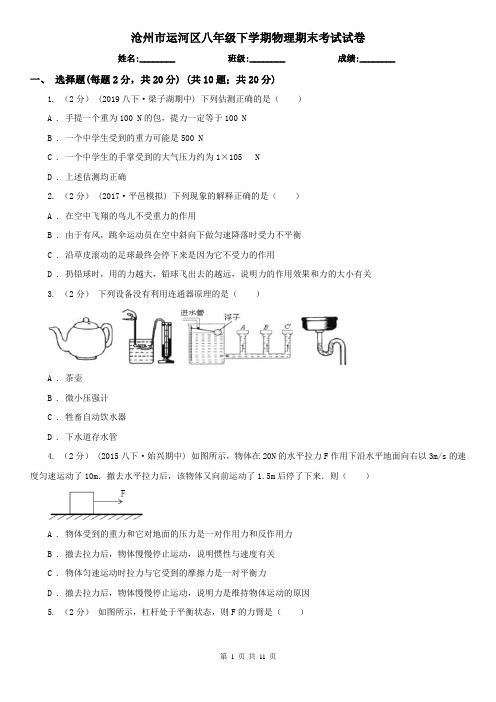 沧州市运河区八年级下学期物理期末考试试卷