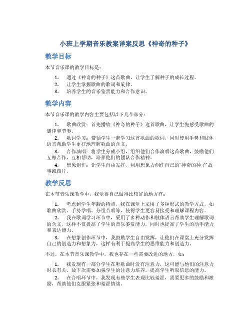 小班上学期音乐教案详案反思《神奇的种子》