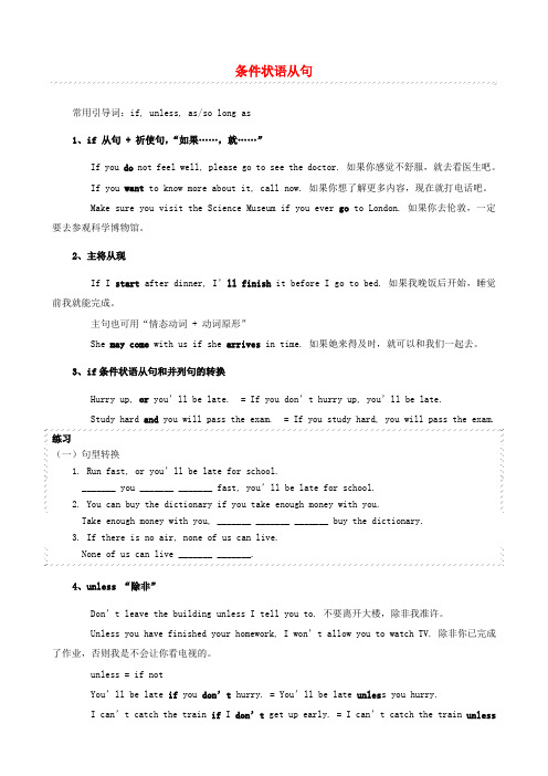 2020中考英语语法专题 条件状语从句讲解+练习(无答案)