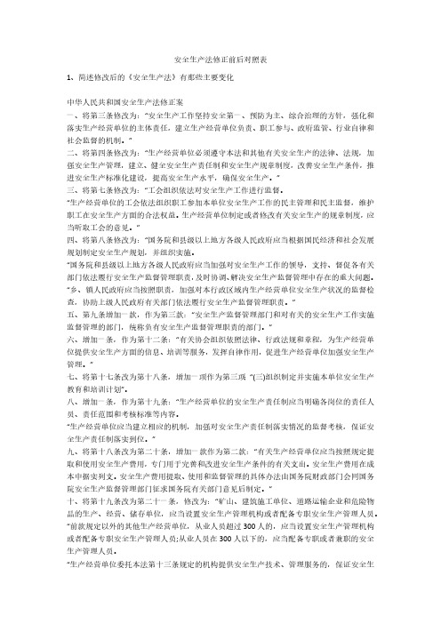 安全生产法修正前后对照表安全生产