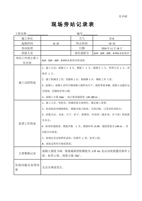 检查井砌筑监理旁站记录