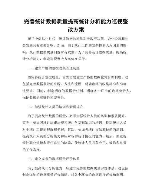 完善统计数据质量提高统计分析能力巡视整改方案